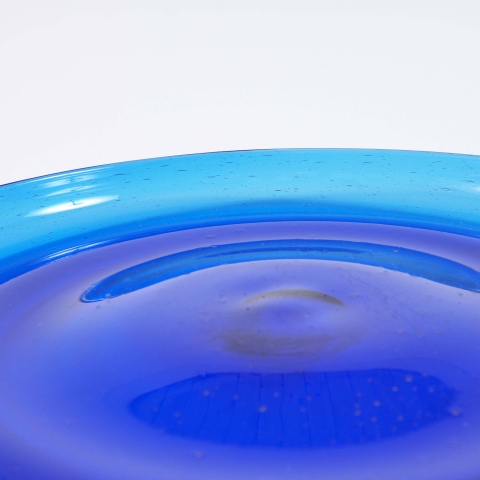 Blue glass tray by Erik Höglund, Boda, Sweden