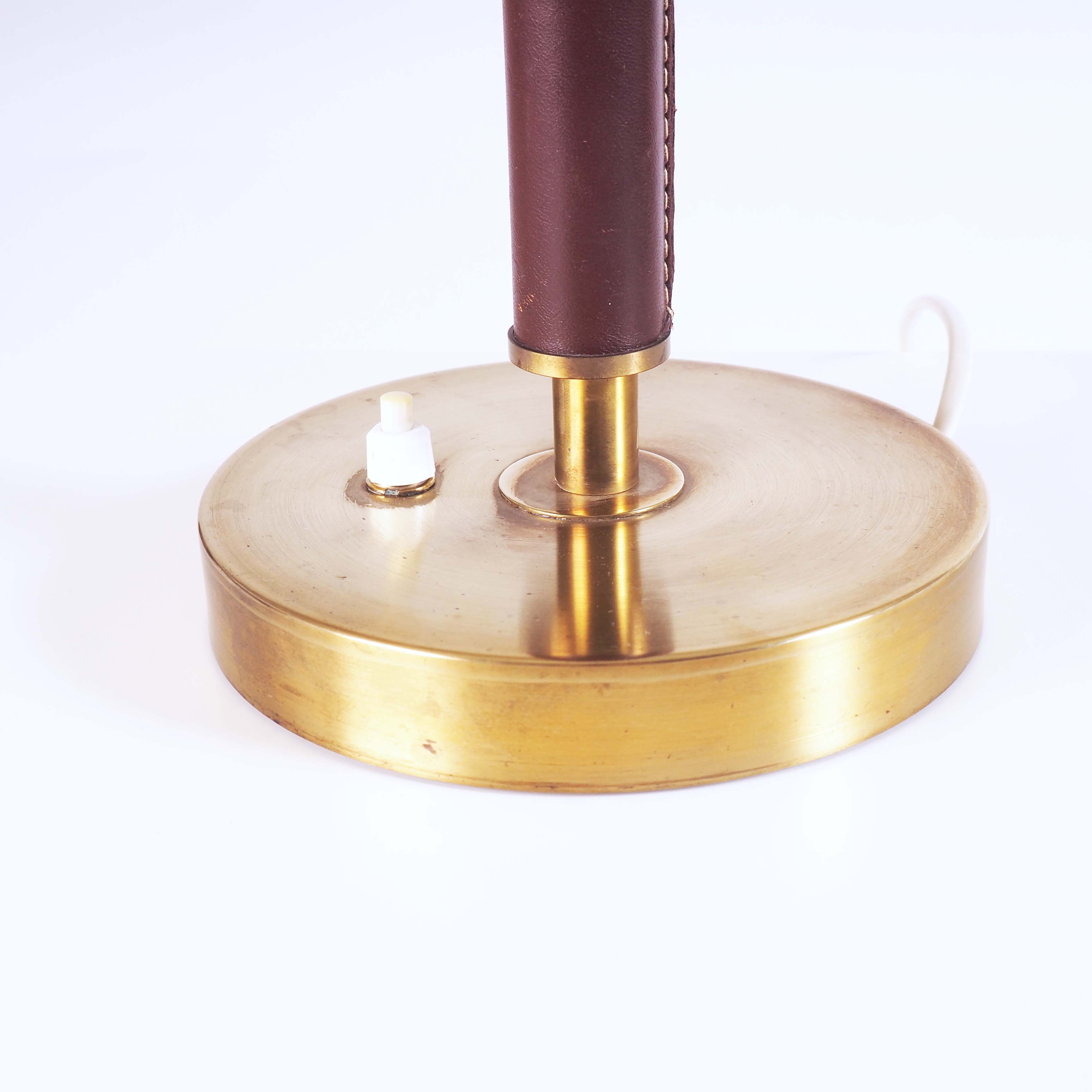 Table Lamp in Brass and Leather by Falkenberg Belysning, Sweden