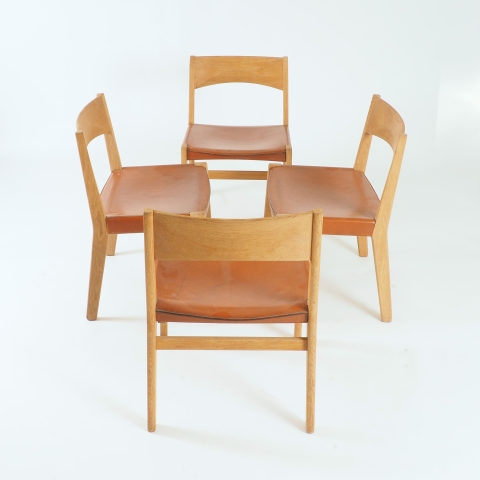 Dining chairs in oak and leather by John Vedel-Rieper
